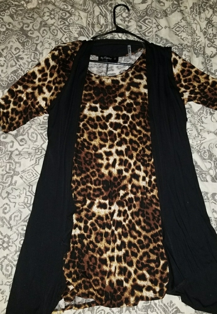 Cute leopard print dress with black cardigan